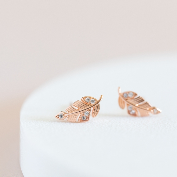 Rose Gold Foliage Studs (S925) - Only 1 left! - Picture 2 of 11